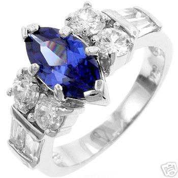 Cubic Zirconia Marquise Cut Sapphire Ring Size 7