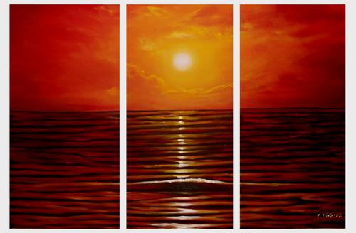 ocean sunset paintings. title: Red Ocean Sunset