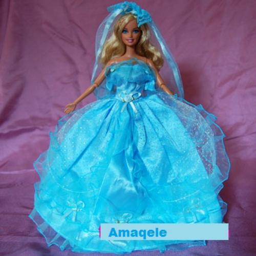Barbie Clothes Handmade Blue Wedding Dress with Veil