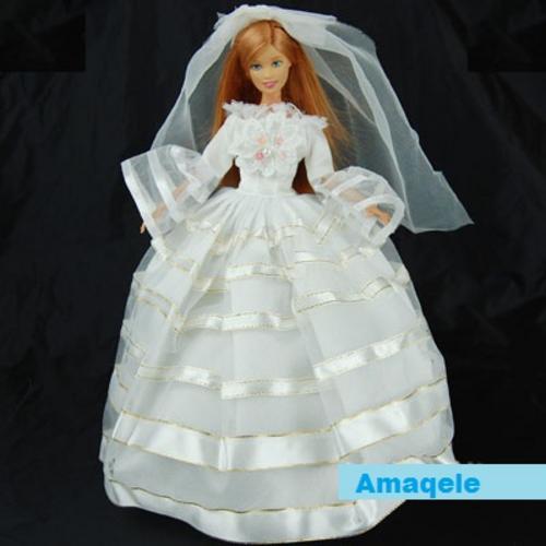 Barbie Clothes Handmade Wedding Dress in white with veil and