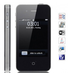 3.2 inch New 4S+ 16GB+ Wifi Analog TV Java Dual Cards Touch Screen Cell Phone (Black)