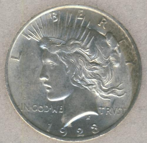 A 1923 Silver Peace Dollar($1) coin, from the Philadelphia Mint.