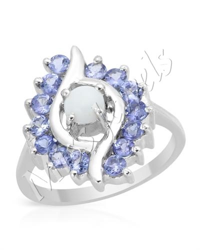 ... Natural Tanzanite and Opal Promise Ring in 925 Sterling Silver- Size 7