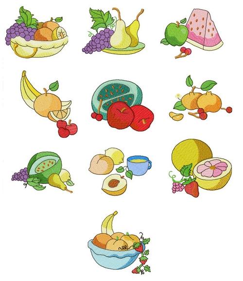 Patterns - MACHINE EMBROIDERY DESIGN SET - FRUIT (10 PICTURES, 12 ...