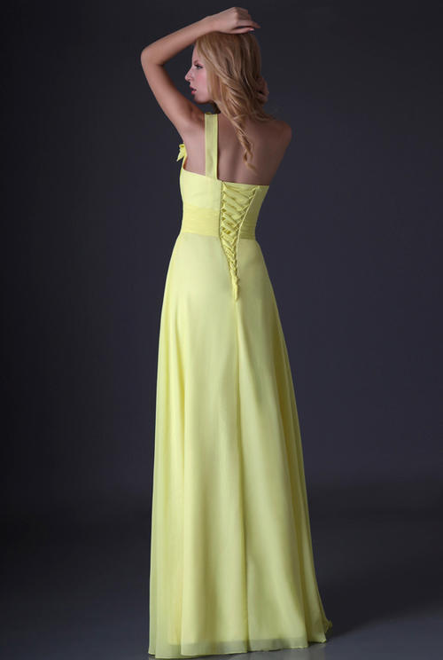 Yellow one shoulder lace up back cocktale evening dress !!!