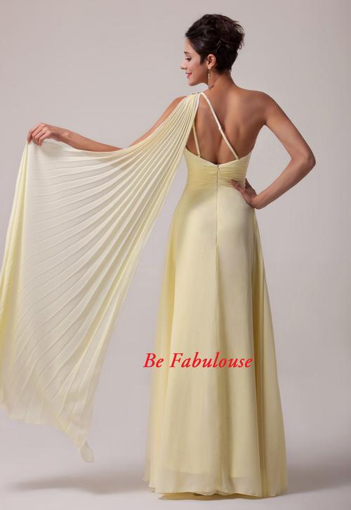 Yellow pleat gorgeouse lace once shoulder up back evening cocktale ...