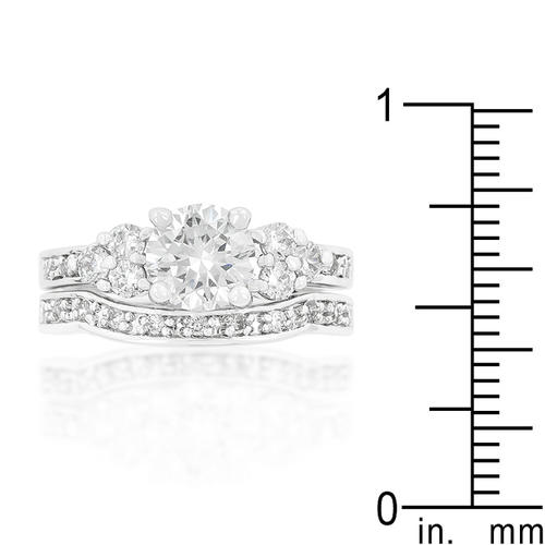 Genuine Rhodium Plated Engagement Ring Set with a Trio of Round Cut ...