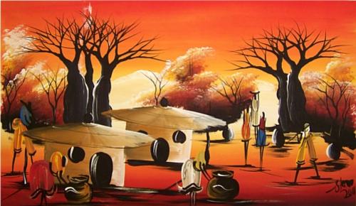 african village artwork