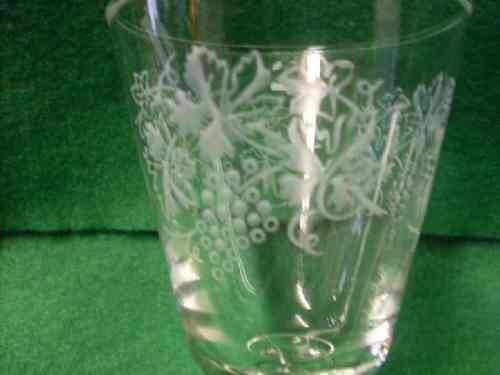 Engraved Wine Glass, Vine Leaves and Grapes