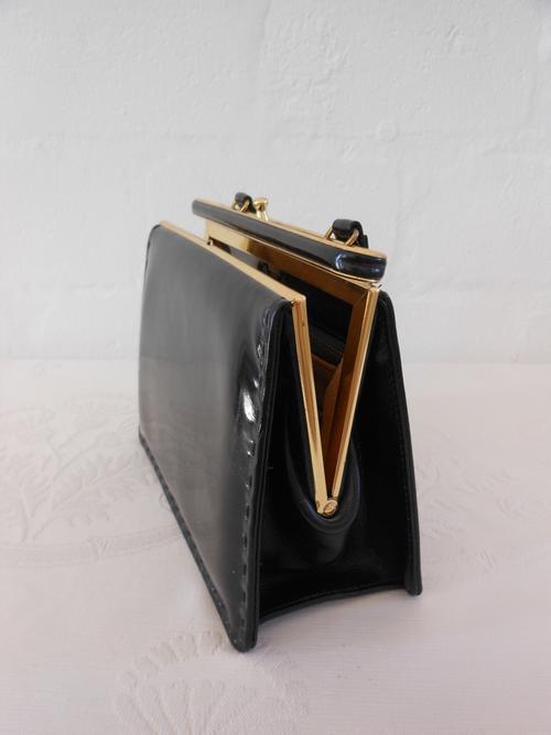 Handbags & Bags - *WIDEGATE LONDON* VINTAGE DESIGNER PATENT GENUINE LEATHER BLACK HANDBAG BAG ...