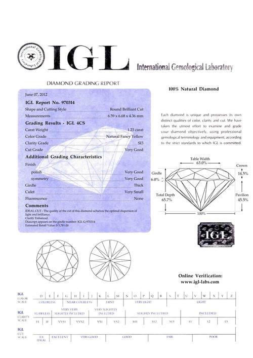 Diamonds IGL Certified : 1 37CT G SI3 NATURAL BRILLIANT CUT