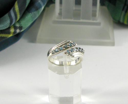 Unusual Beautiful Vintage 925 Silver Eternity Ring with Blue Topaz.
